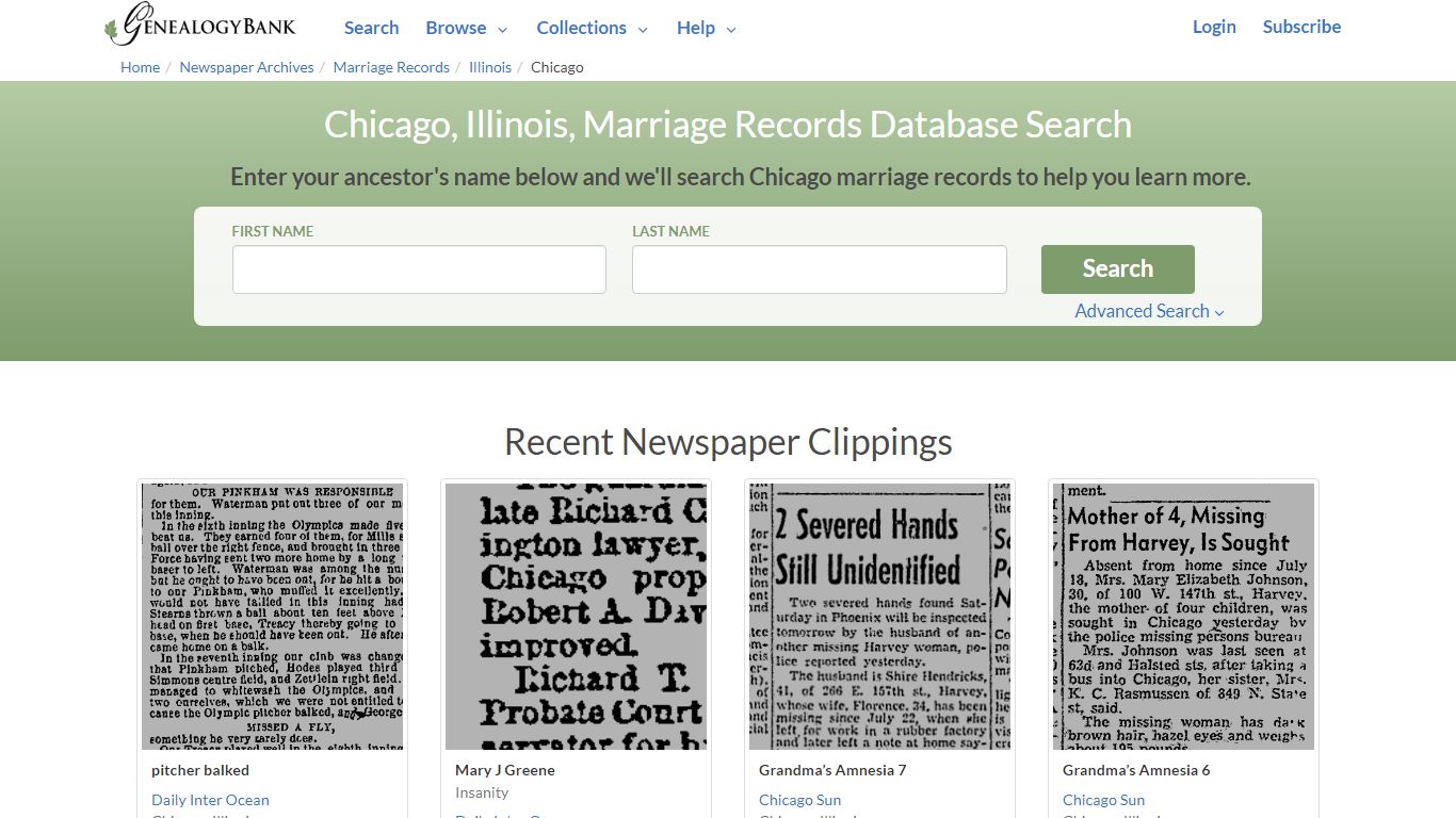 Chicago, Illinois, Marriage Records Online Search - GenealogyBank